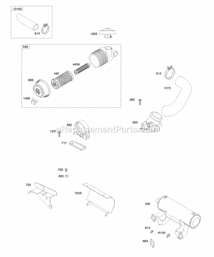 Air Cleaner Exhaust Muffler Diagram and Parts List for 613177-0114-E1  Briggs and Stratton Engine